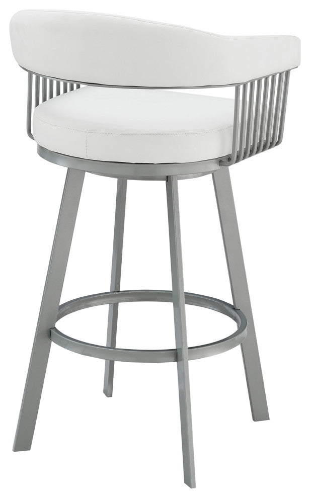 Chelsea 26" Swivel Bar Stool in Silver Finish and White Faux Leather