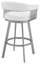 Chelsea 26" Swivel Bar Stool in Silver Finish and White Faux Leather