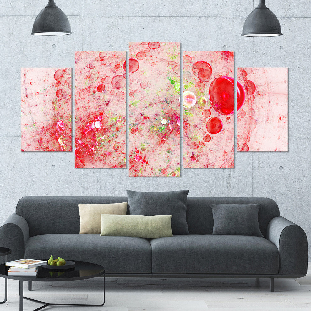 Red Fractal Planet of Bubbles, Contemporary Wall Art Canvas, 60"x32", 5 Panels