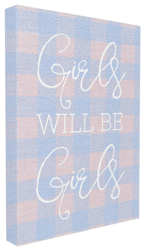 "Girls Will Be Girls Blue Plaid" 16x20, Stretched Canvas Wall Art