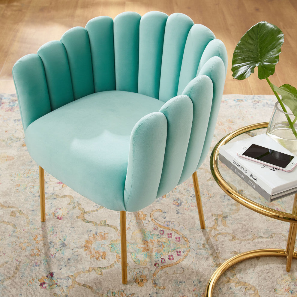 Armchair Accent Tufted Chair, Blue, Velvet, Modern, Mid Century Hotel Lounge