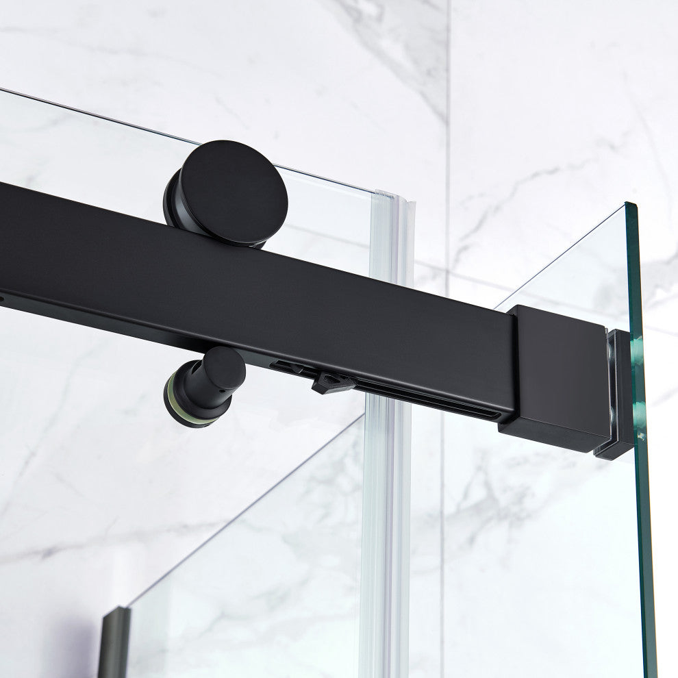Bel Soft-Close Matte Black 48" Frameless Sliding Soft Close Shower Door