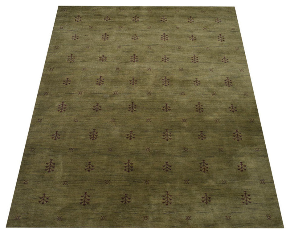 HAND KNOTTED LOOM WOOL ECO-FRIENDLY AREA RUGS  - Green Brown,Contemporary