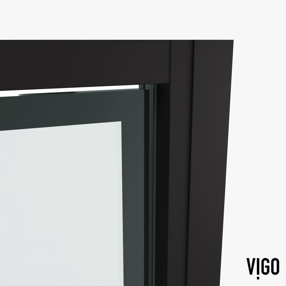 VIGO Astoria Framed Pivot Shower Door, Matte Black, 32" W X 76" H, Clear Glass
