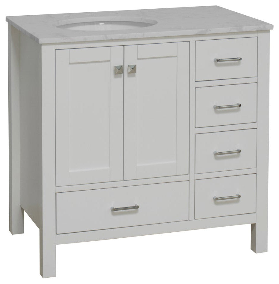 Horizon 36" Bathroom Vanity, White, Engineered Carrara