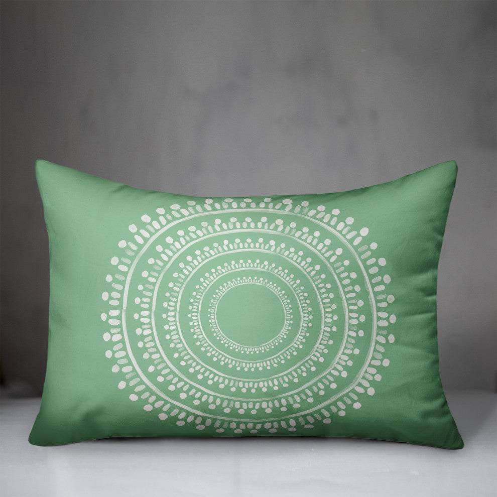 Centered Green Boho Circle 20x14 Spun Poly Pillow
