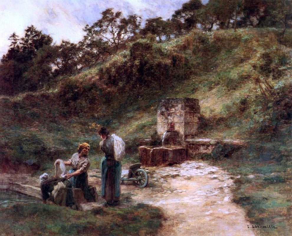 Leon Augustin L'hermitte) Near the Fountain, 20"x25" Gallery Wrapped Canvas