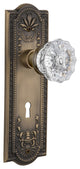 Meadows Plate Interior Mortise Crystal Glass Door Knob, Antique Brass