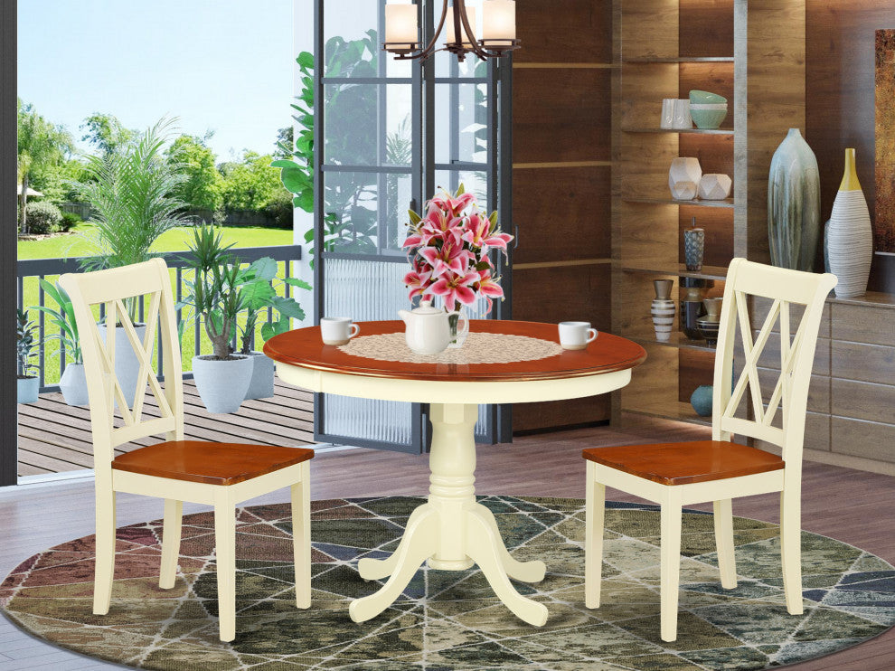 Hlcl3-Bmk-W 3Pc Round 42"Table And 2 Double X Back Chairs