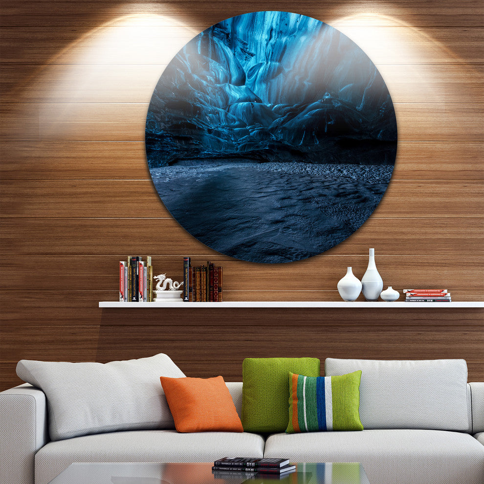 Beautiful Ice Cave In Iceland, Landscape Photo Disc Metal Wall Art, 11"