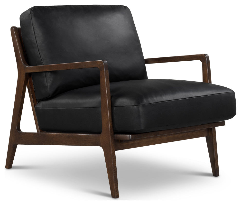 Metro Carmelo Genuine Leather Accent Chair, Walnut/Black Genuine Leather
