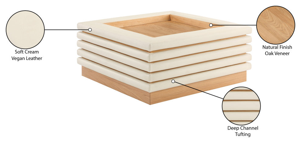 Rory Black Faux Leather Coffee Table, Cream, Square, Natural Finish
