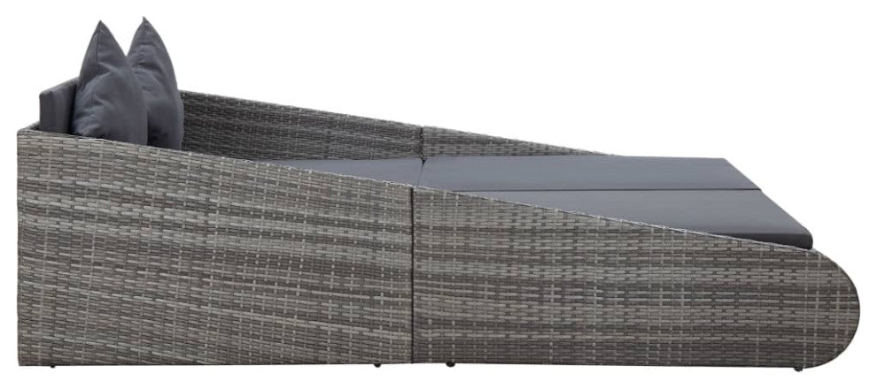 vidaXL Patio Bed Gray Poly Rattan Sun Lounger Outdoor Garden Seating Sunbed