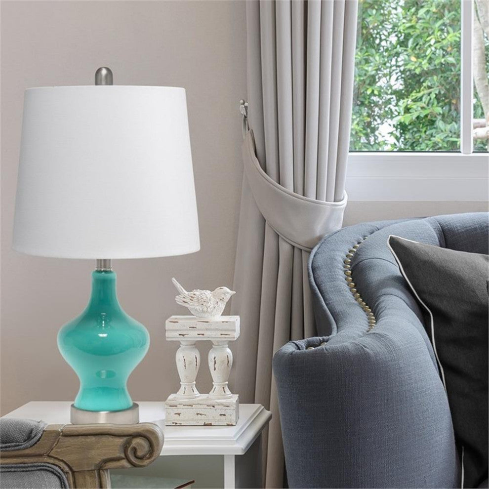 Elegant Designs Glass Gourd Shaped Table Lamp, Teal