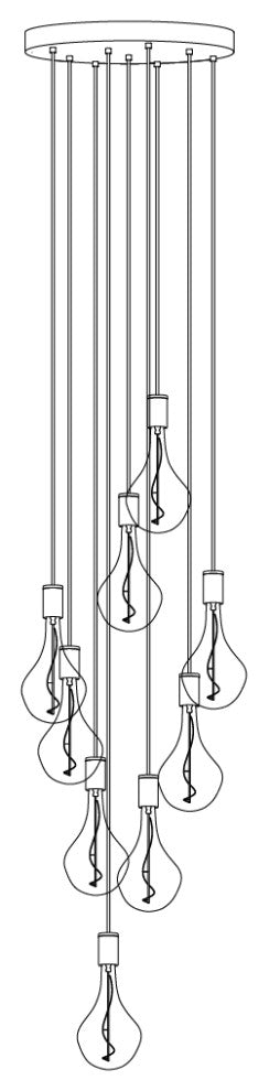 Large canopy white & walnut, brass grip with 9 walnut pendants & 9 Voronoi II US
