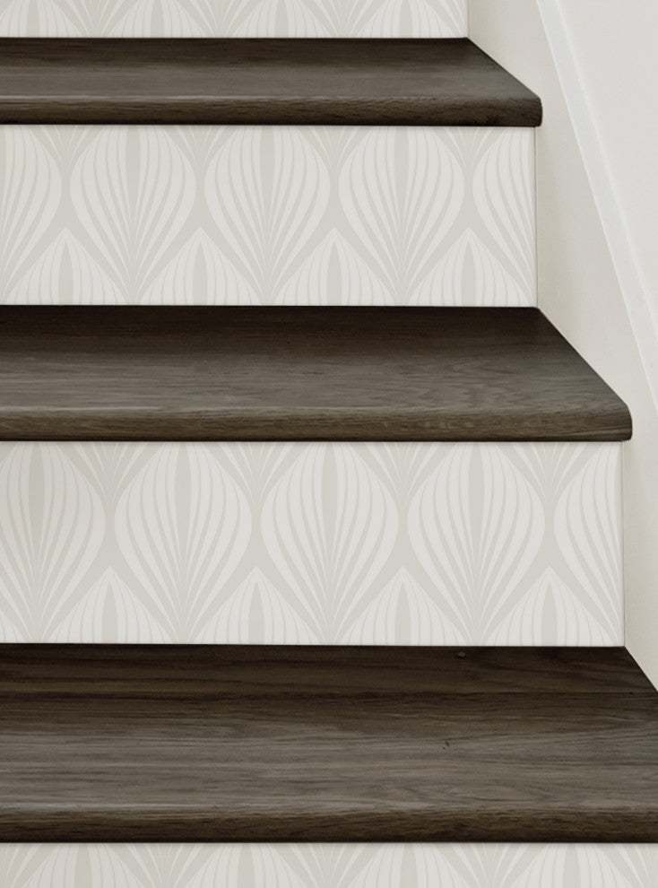 Elegant Modern Leaves Peel and Stick Stair Riser Strips, Beige, 48"w X 6"h, 6 Pack