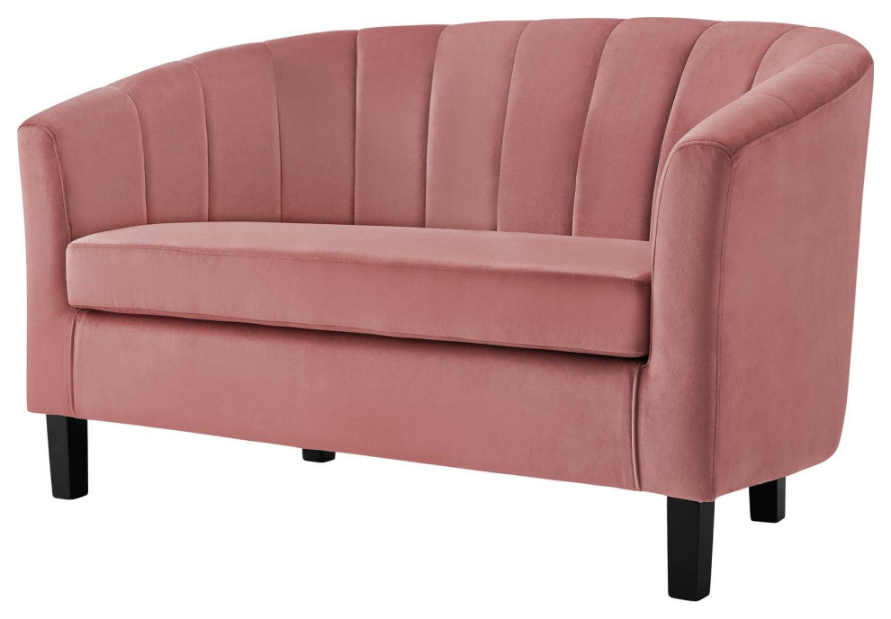Tufted Armchair and Loveseat Sofa Set, Velvet, Pink, Modern, Lounge Hospitality