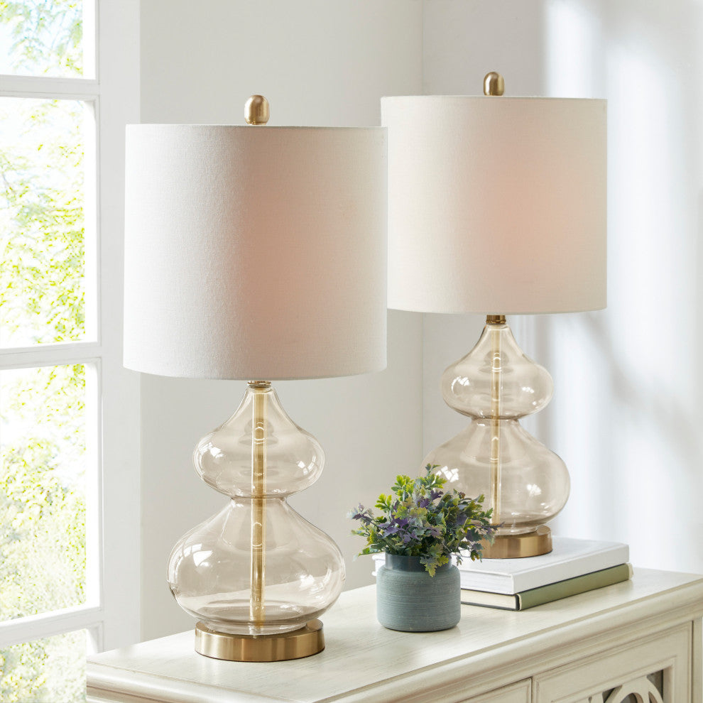 Ellipse Curved Glass Table Lamp Set of 2, Gold