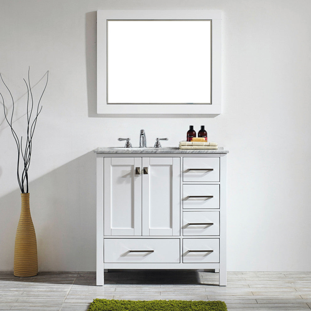 Gela Single Vanity, White, 36", With Mirror
