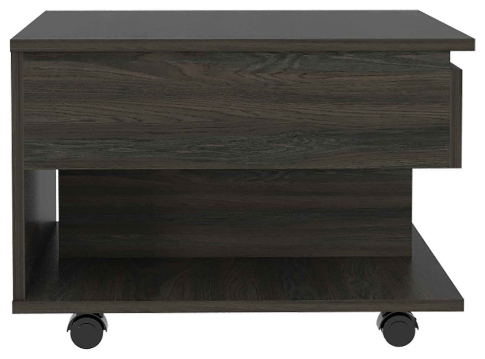Portland Lift Top Coffee Table with Open Shelf and 4 Casters, Carbon Espresso