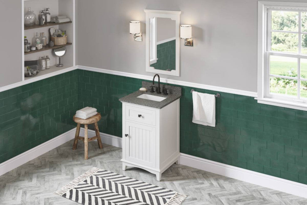 Savino Modern 24" White Single Sink Vanity, Boulder Cultured Marble Vanity Top