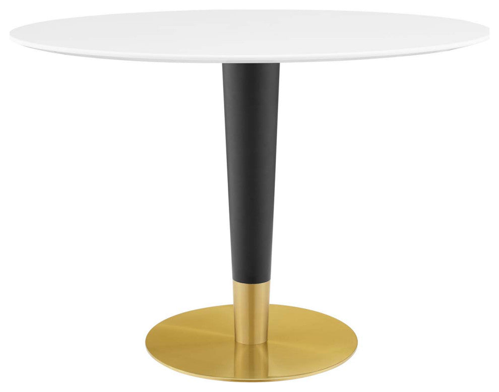 Dining Table, Oval, Wood, Metal, Gold White, Modern, Cafe Bistro Restaurant
