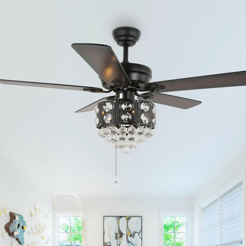 Crystal Ceiling Fan with Remote 5 Blades 52Inch, Black