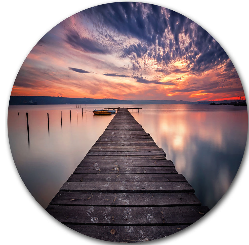 Colorful Sunset Over Lake, Landscape Photo Disc Metal Wall Art, 11"
