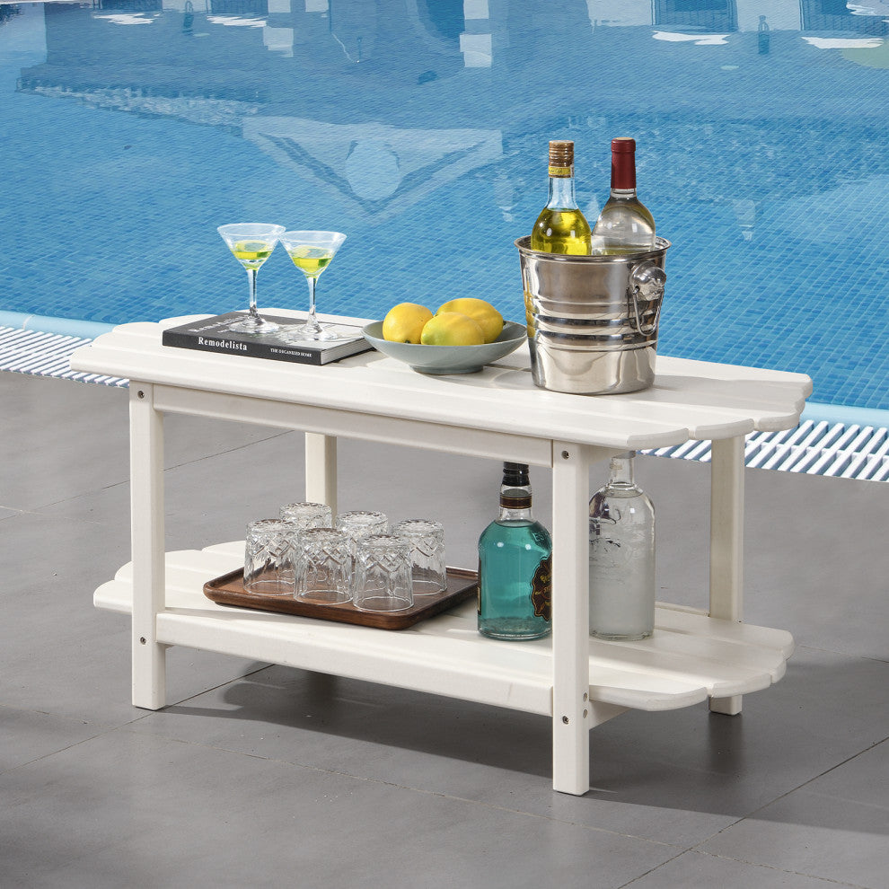 2 Tier Patio Table, Adirondack Outdoor Coffee Table for Backyard Pool, White