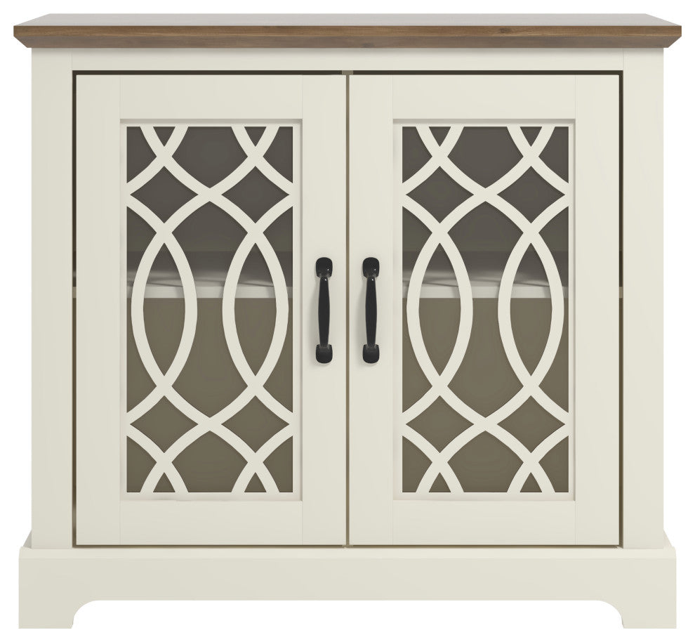 Raccon Black with Knotty Oak Accent Cabinet with 2 Doors, Ivory With Knotty Oak