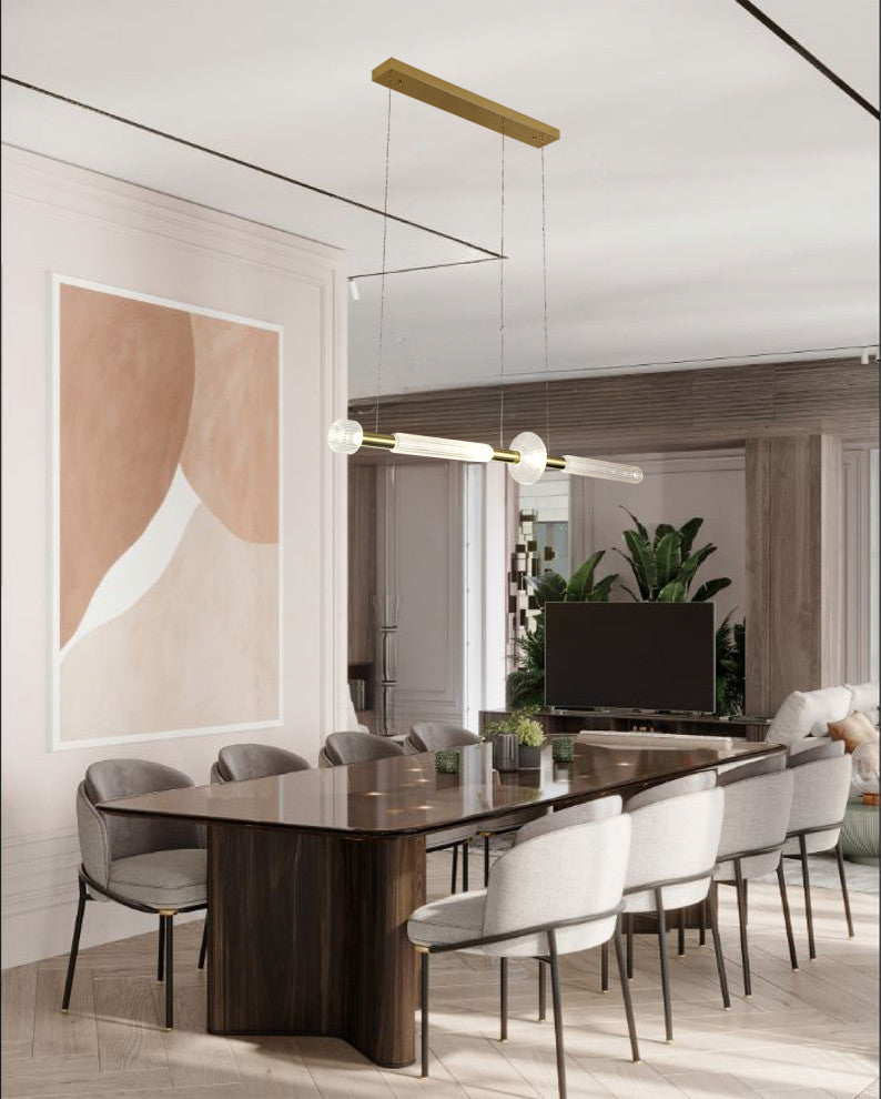 Gold Metal LED Chandelier With Clear Glass Linear