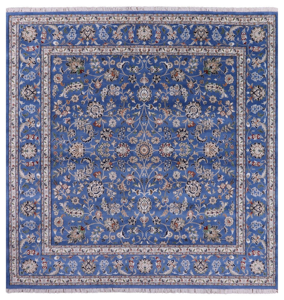 9' Square Wool and Silk Persian Nain Hand Knotted Rug Q6397
