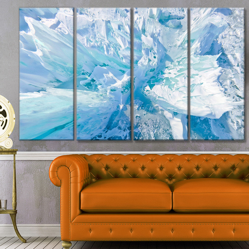 Blue Ice Hummocks Baikal, Landscape Canvas Art Print, 48"x28", 4 Panels