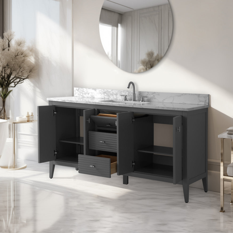 Vanity Art Freestanding Vanity, Cashmere Gray, 60", Single Sink, Brushed Nickel