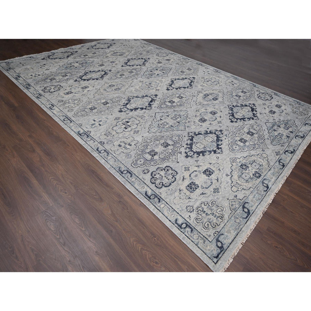 Silver Gray Hand Knotted Anatolian Design Organic Wool Oversized Rug, 12'x17'9"