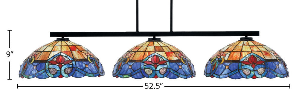 Atlas 3-Light Bar, Matte Black Finish, 16" Sierra Art Glass