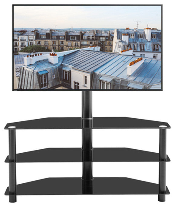 Black Multi-function TV Stand  Adjustable Height  Bracket Swivel 3-Tier