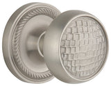 Single Rope Rosette With Round Clear Cottage Knob, Satin Nickel