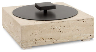 Uttermost 18196 Natural Luxe 4-1/2" Tall Iron and Travertine - Oil Rubbed