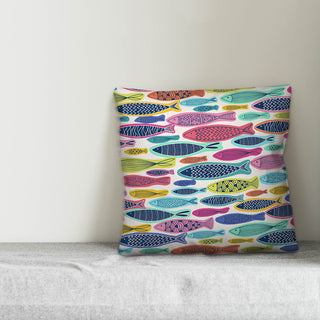 Colorful School Of Fish Pattern 16x16 Throw Pillow