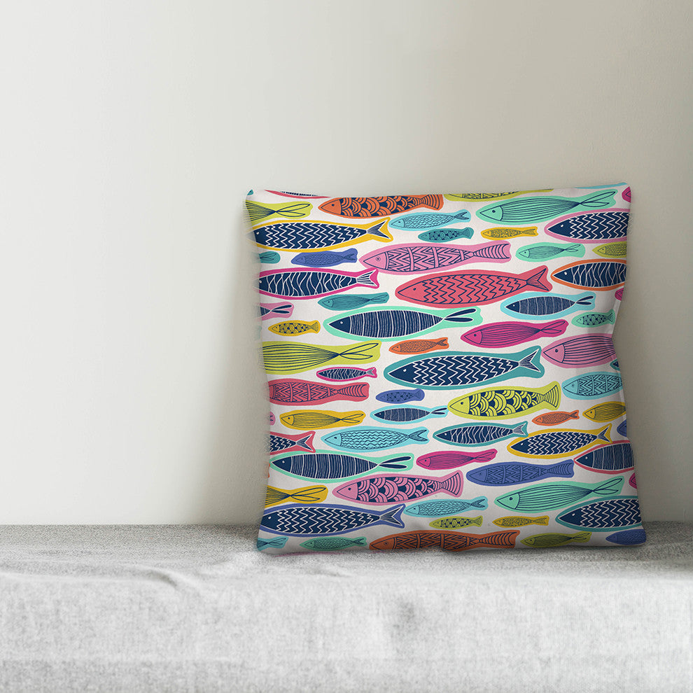 Colorful School Of Fish Pattern 16x16 Throw Pillow