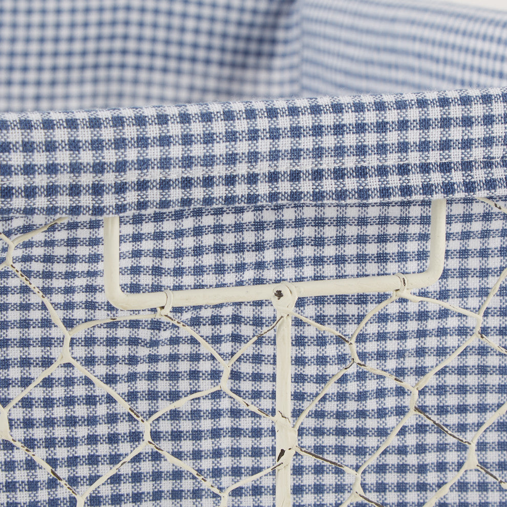 Medium Antique White Chicken Wire Blue & White Check Liner Basket (Set of 2)
