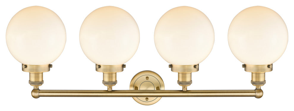 Large Beacon 4-Light 34" Vanity Light, Brushed Brass Finish, Matte White Shade