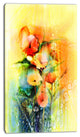 Colored Watercolor Flowers on Yellow, Large Floral Canvas Art Print, 16"x32"