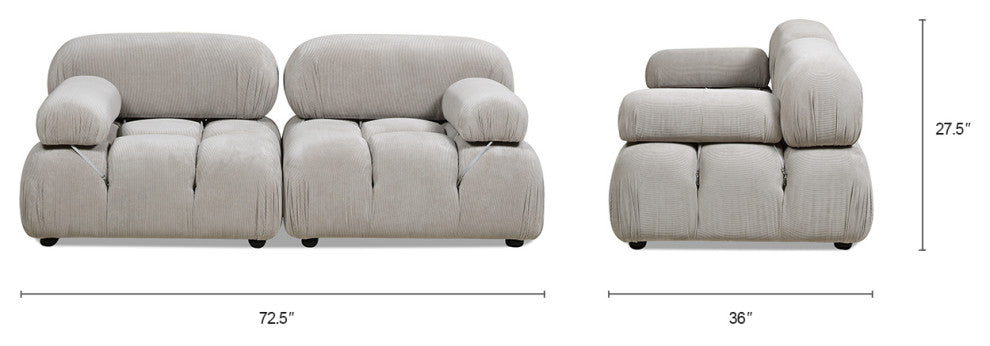 Marcel 72.5" Post-Modern Modular Loveseat, Pebble Gray Corduroy