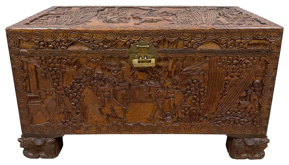 Consigned Early 20th Century Chinese Carved Camphor Wood Hope Chest