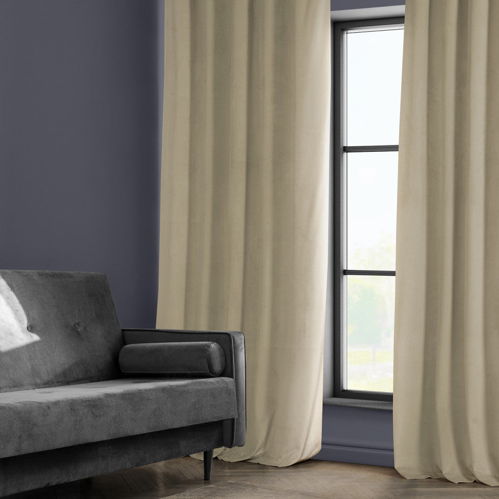Heritage Plush Velvet Curtain Single Panel, Light Beige, 50"x84"
