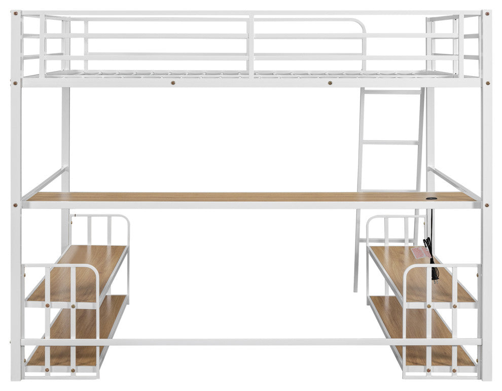 Gewnee Full Size Metal Loft Bed with Desk