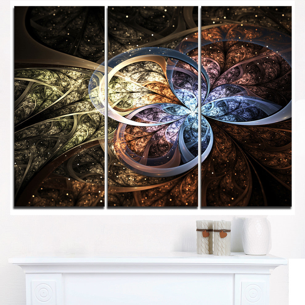 "Dark Brown Fractal Flower Digital Art" Metal Wall Art, 3 Panels, 36"x28"