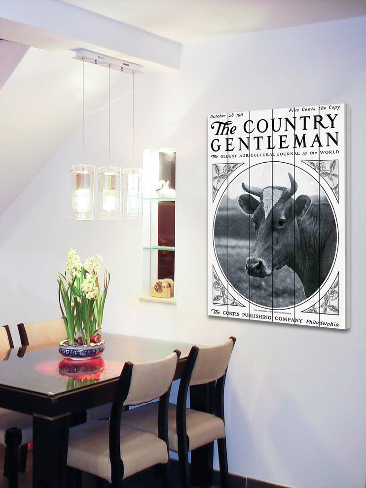 "CG Cow" Painting Print on White Wood
